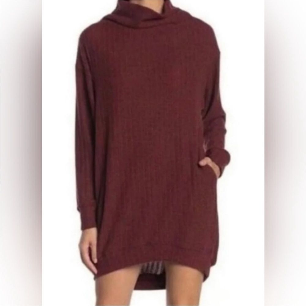 LUSH | Soft Ribbed Women’s Knit Cowl Neck Burgundy Red Sweater Dress Size XS